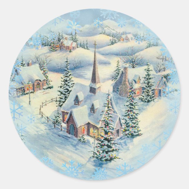 WINTERKIRCHE VON SHARON SHARPE RUNDER AUFKLEBER (Vorderseite)