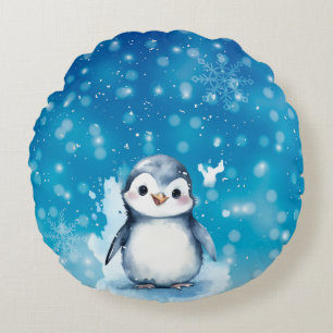 Winterkissen mit Pinguin unter dem Schnee Rundes Kissen