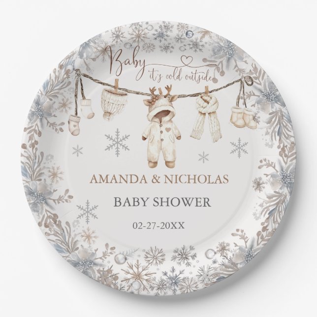 Winterkleidung Baby Cold Outdoor Babydusche Pappteller (Vorderseite)