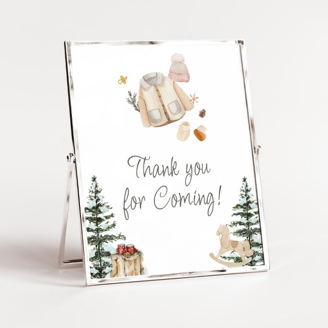 Winterkleidung Cold Outside Vielen Dank für Ihr Ko Poster (Merry Little Winter Baby Clothes Baby Shower Thank you for Coming Sign)