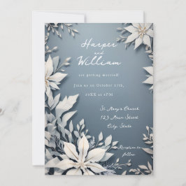 Winterknusprige Hochzeit in Weiß und Blau Einladung
