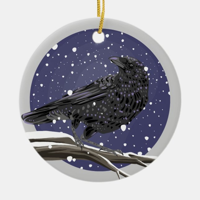 Winterkrähe Keramik Ornament (Vorne)