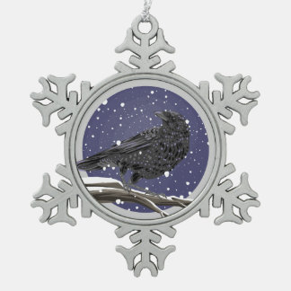 Winterkrähe Schneeflocken Zinn-Ornament