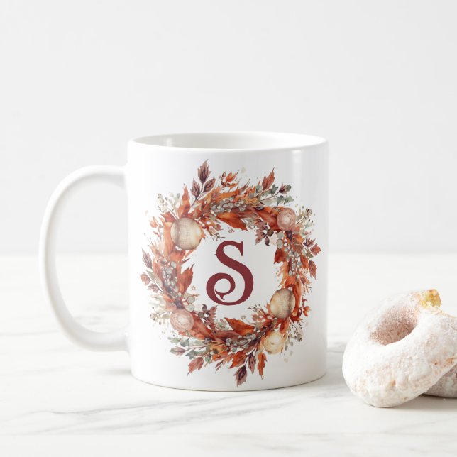 Winterkranz mit individuellem Anfangsbuchstaben Kaffeetasse (Mit Donut)