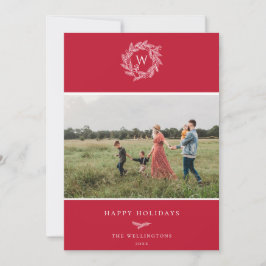Winterkranz Monogram Holiday Foto Card Rot Feiertagskarte
