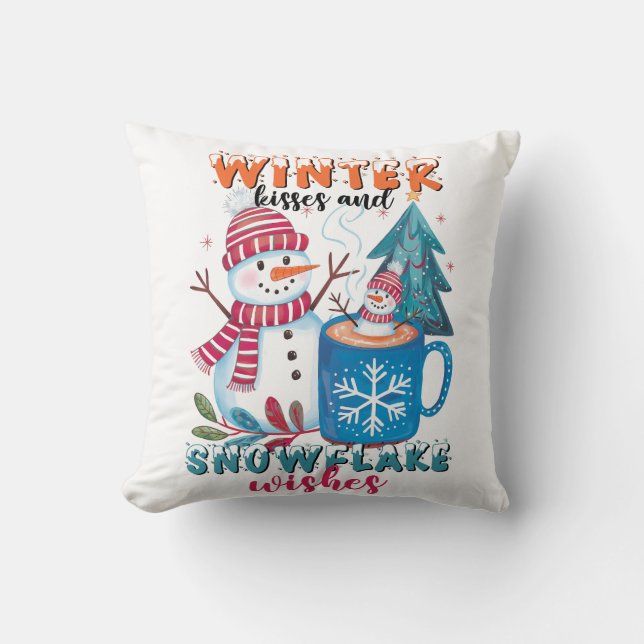 Winterküsse und Snowflake-Wünsche Kissen (Vorderseite)