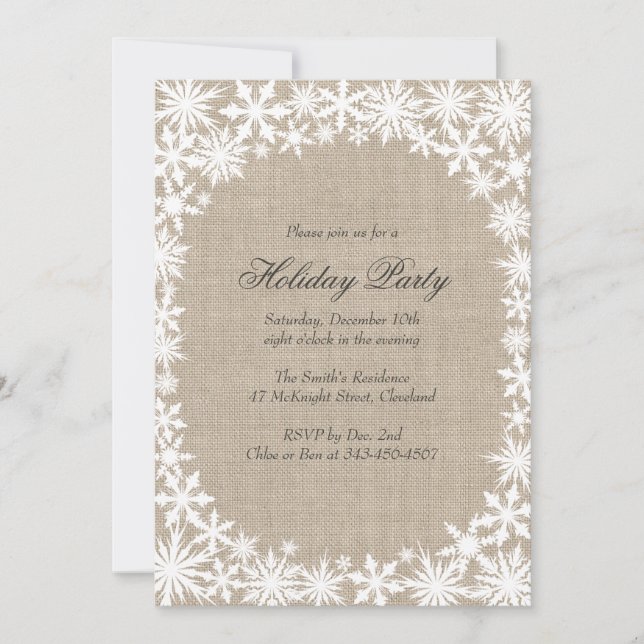Winterlace auf Burlap Holiday Party Einladung (Vorderseite)