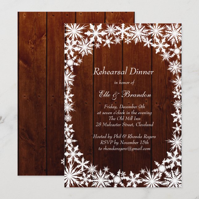 Winterlace on Dark Wood Probe Dinner einladen Einladung (Vorne/Hinten)