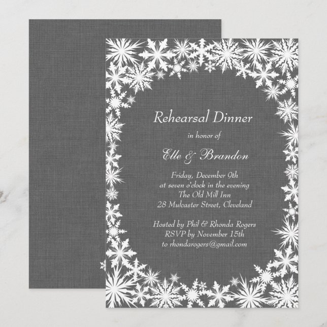 Winterlace on Gray Linen Probe Dinner einladen Einladung (Vorne/Hinten)