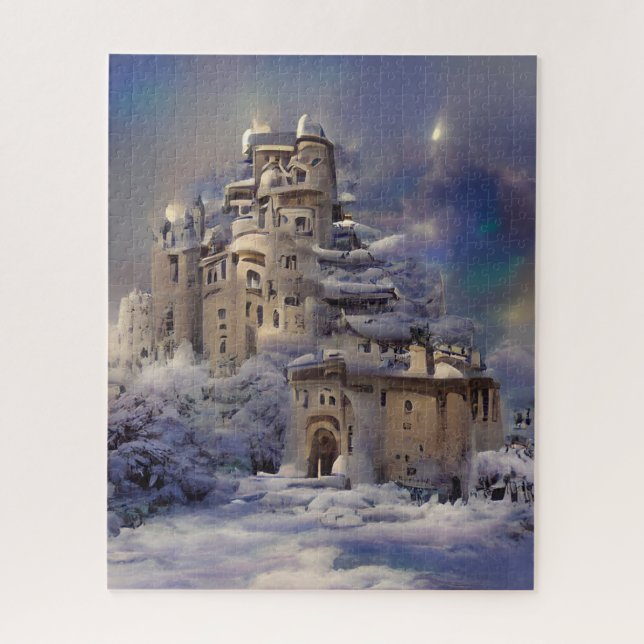 Winterland, Schneeschloss, Retro Burg Malerei (Vertikal)