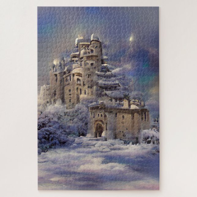 Winterland, Schneeschloss, Retro Burg Malerei (Vertikal)