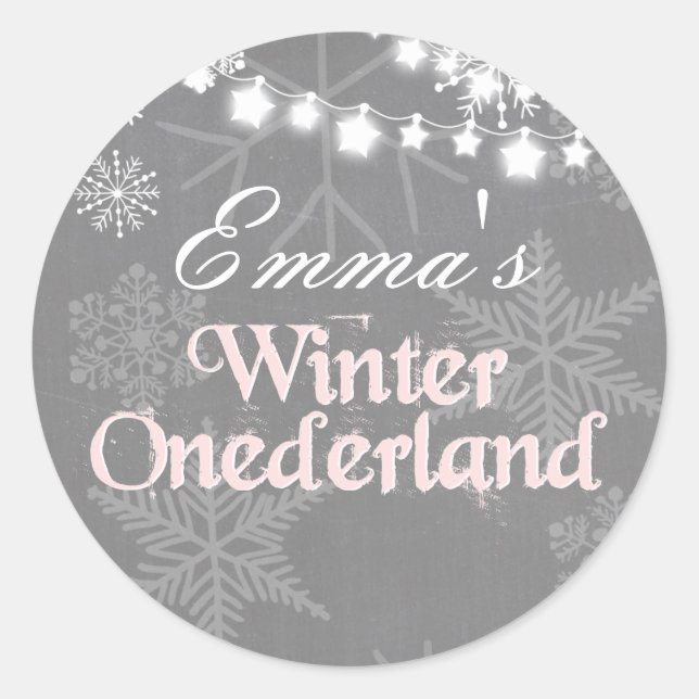 Winterlandgeburtstag Snowflakes Aufkleber pink (Vorderseite)