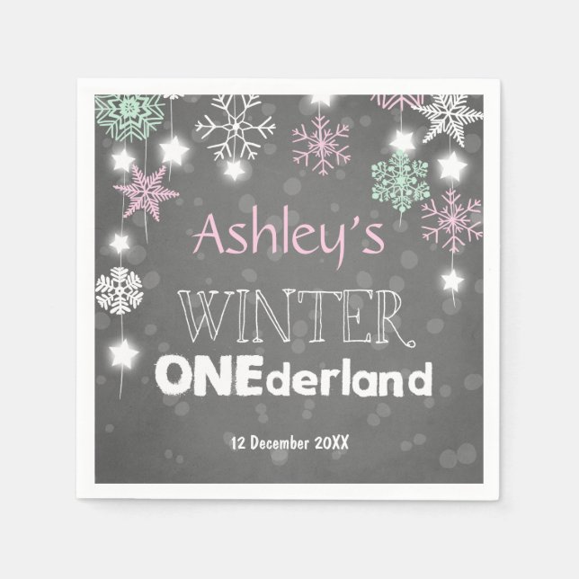 Winterlandpapier Napkin Pink Girl Snowflake Serviette (Vorderseite)