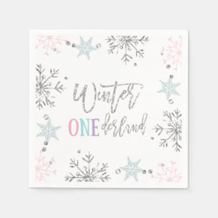 Winterlandpapier Napkin Pink Girl Snowflake Serviette