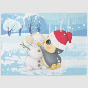 Winterlandpinguin und Schneemann Seidenpapier
