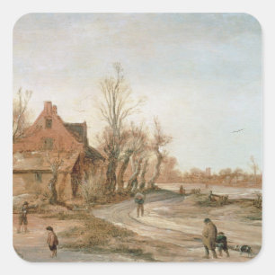 Winterlandschaft, 1623 quadratischer aufkleber
