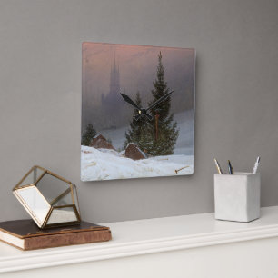 Winterlandschaft, 1811 von Caspar David Friedrich Quadratische Wanduhr