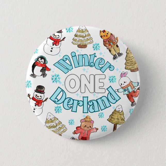 Winterlandschaft 1. Geburtstag Button (Vorderseite)