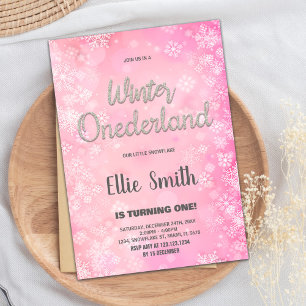 Winterlandschaft 1. Geburtstag Einladungen Rosa