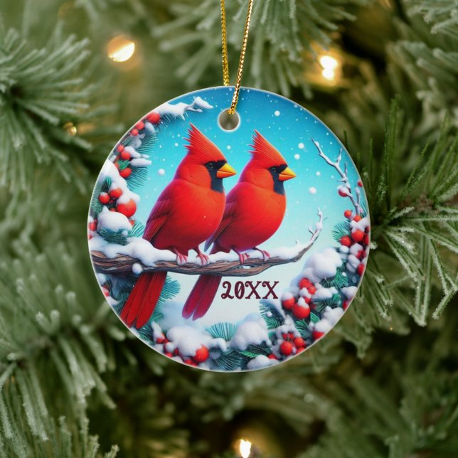 Winterlandschaft 2024 Gewohnter traditioneller Rot Keramik Ornament (Baum)