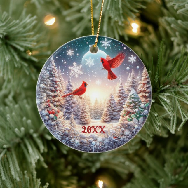 Winterlandschaft 2024 mit benutzerdefinierten Rote Keramik Ornament (Baum)