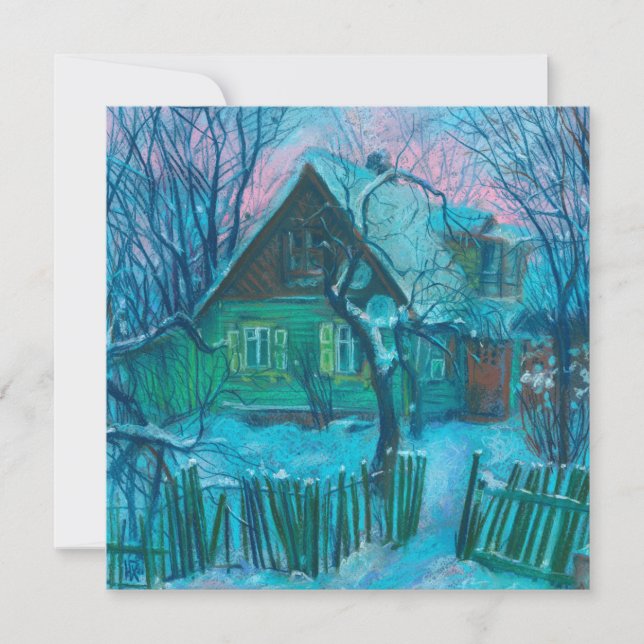 Winterlandschaft Altes Hütte Haus Pastelmalerei (Vorderseite)