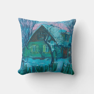 Winterlandschaft Altes Hütte Haus Pastelmalerei Kissen