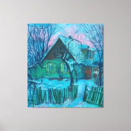 Winterlandschaft Altes Hütte Haus Pastelmalerei Leinwanddruck