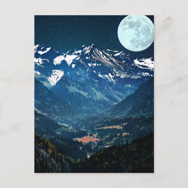 Winterlandschaft auf den Bergen unter dem Mond Postkarte (Vorderseite)