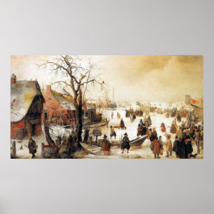 Winterlandschaft auf einem Kanal ~ Vintage Kunst-L Poster