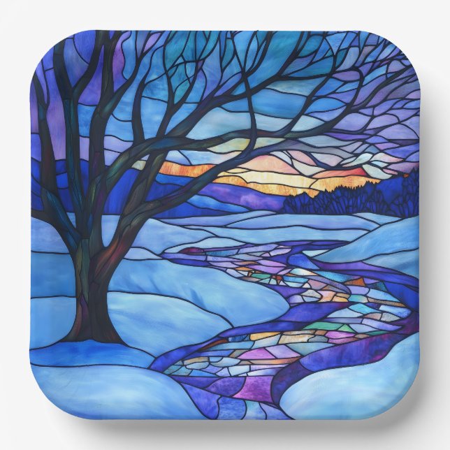 Winterlandschaft aus verkettetem Glas Pappteller (Vorderseite)