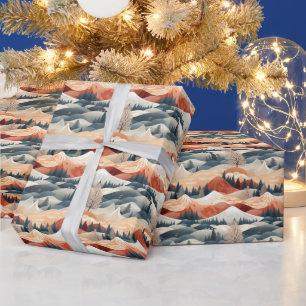 Winterlandschaft Bäume Berge Schnee Geschenkpapier