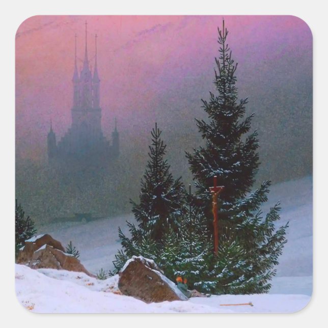 Winterlandschaft Caspar David Friedrich Quadratischer Aufkleber (Vorderseite)