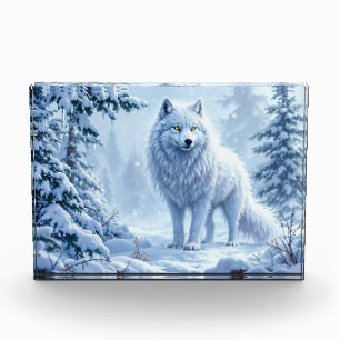 Winterlandschaft des weißen Arktischen Wolfes Fotoblock