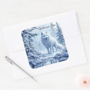 Winterlandschaft des weißen Arktischen Wolfes Quadratischer Aufkleber