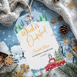 Winterlandschaft Einladung zum 1. Geburtstag Geschenkanhänger