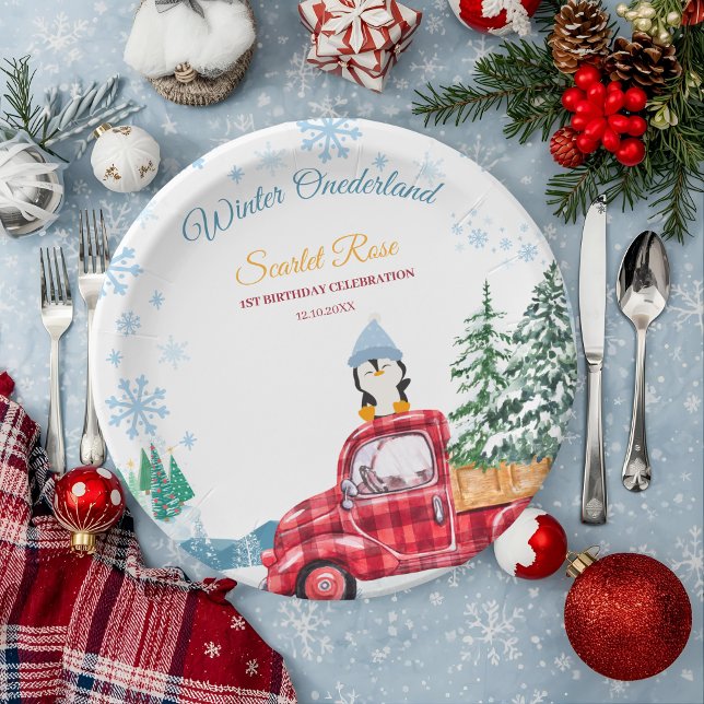 Winterlandschaft Einladung zum 1. Geburtstag Pappteller (Von Creator hochgeladen)