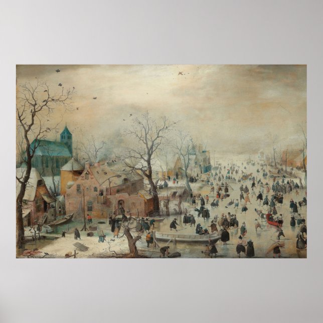 Winterlandschaft Eiszeit Skater von Hendrick Averc Poster (Vorne)