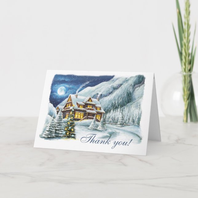 Winterlandschaft Firmenweihnachtsferien Dankeskarte (Vorderseite)