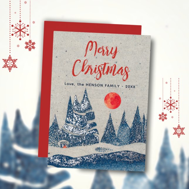 Winterlandschaft Forest Moon Navy Blue Foil Card Folieneinladung (Von Creator hochgeladen)