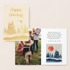 Winterlandschaft Forest Moon Navy Blue Foto Folienkarte