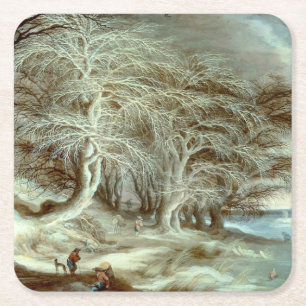Winterlandschaft Gijsbrecht Leytens Rechteckiger Pappuntersetzer