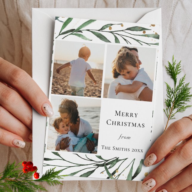 Winterlandschaft | Gold Confetti Green Foliage Feiertagskarte (Von Creator hochgeladen)