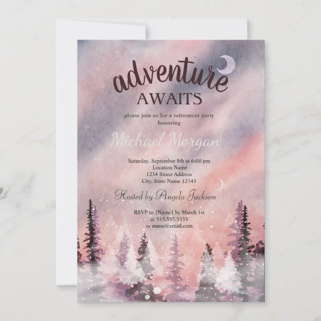 Winterlandschaft: Greenpine Forest Retirement Einladung (Vorderseite)