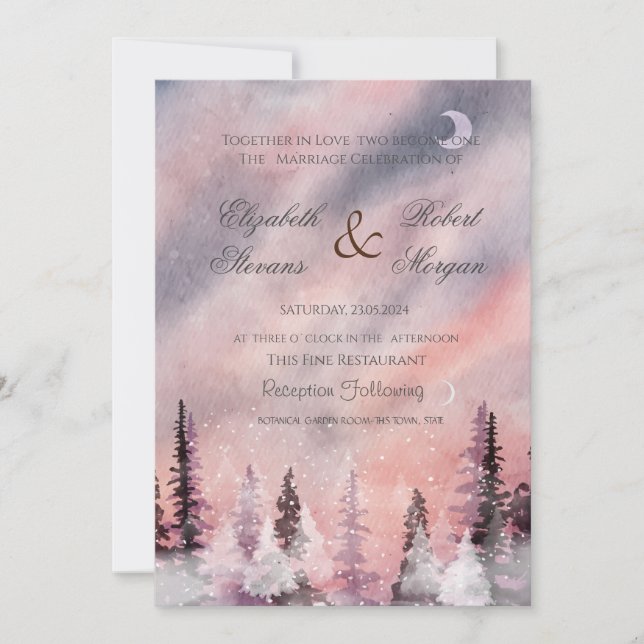 Winterlandschaft Greenpine Forest Wedding Einladung (Vorderseite)