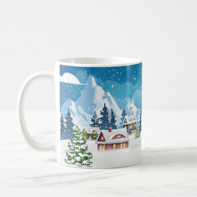 Winterlandschaft im Abend mit Schnee bedeckt Kaffeetasse (Links)