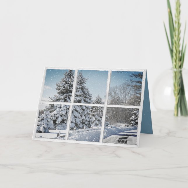 Winterlandschaft im Schneeflockenfenster Karte (Vorderseite)