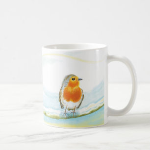 Winterlandschaft im Weißen Winter mit Robin Kaffeetasse
