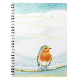 Winterlandschaft im Weißen Winter mit Robin Notizblock