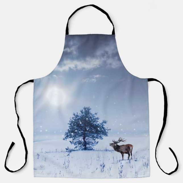 Winterlandschaft in blauer Farbe. Einsamer Baum un Schürze (Vorderseite)